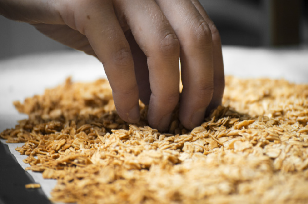 Granola la main dans le bol granola bio petit déjeuner