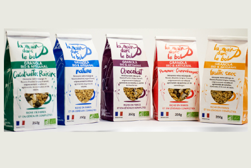 boutique, la main dans le bol, découvrez notre gamme de céréales granola bio, réseau vrac